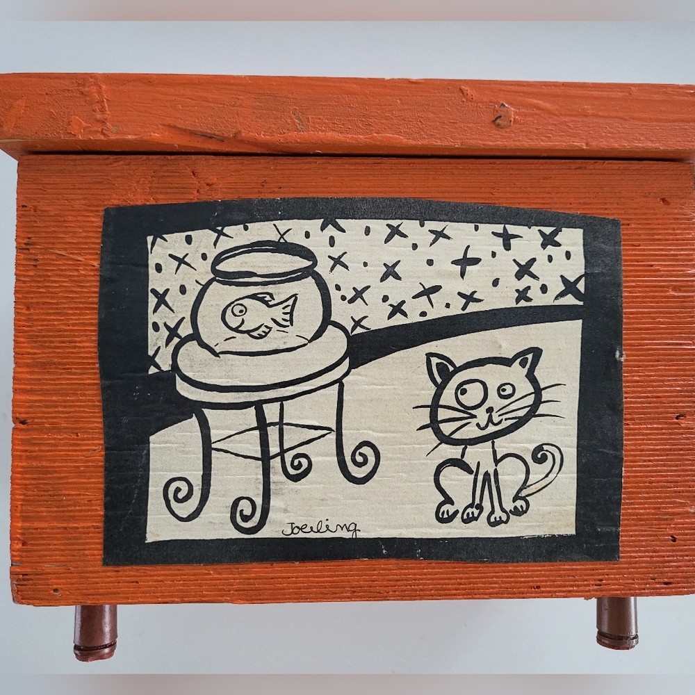 "Cat Treats" Orange and Black Cat Art Wooden Box